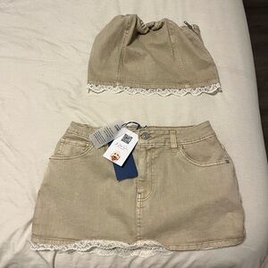 Little Sister Boutique Love Tree Beige Mini Skirt with Lace Detail